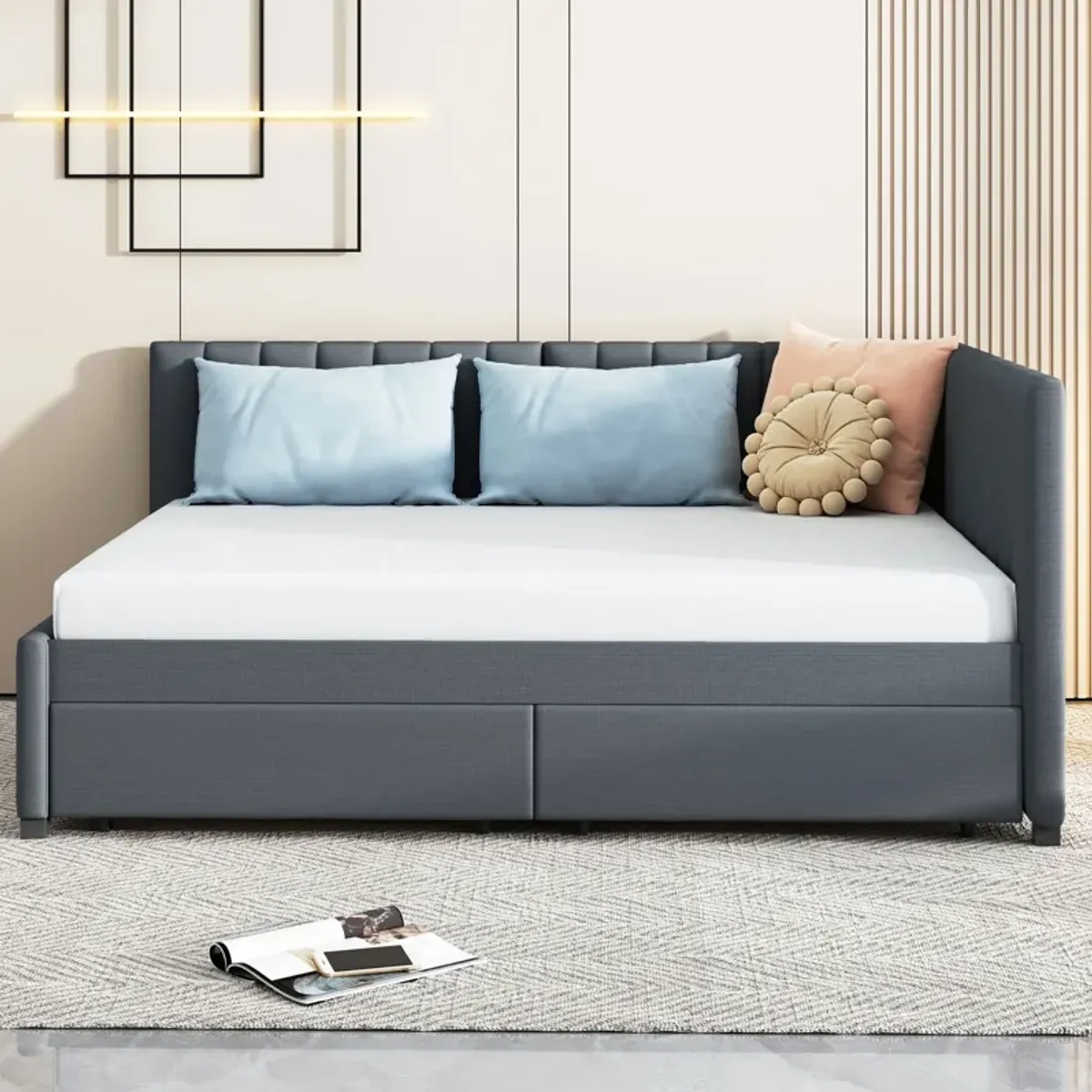 Merax Upholstered Daybed with 2 Storage Drawers