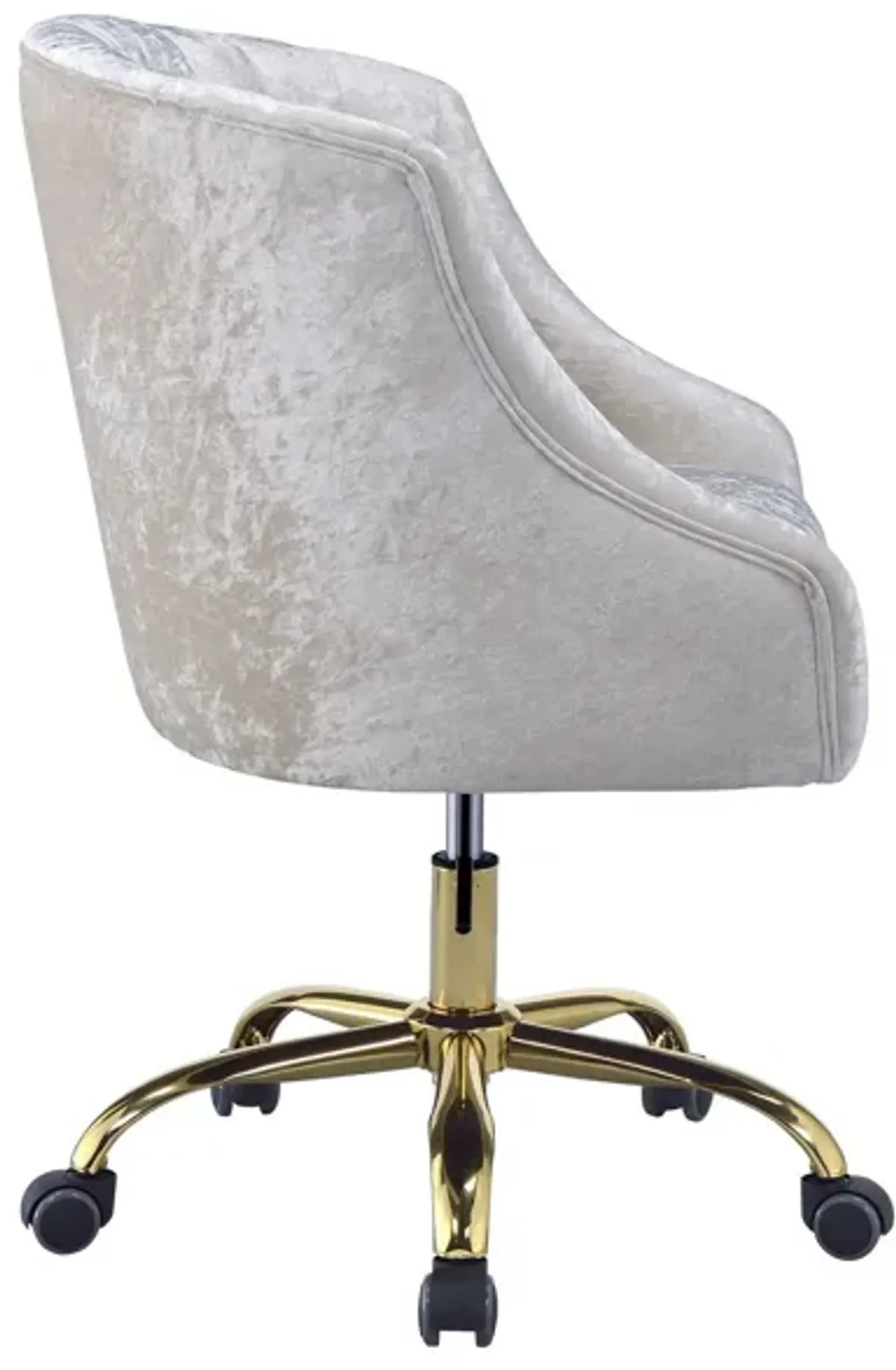 Swivel Velvet Upholstered Office Chair with Adjustable Height and Metal Base, Cream and Gold-Benzara