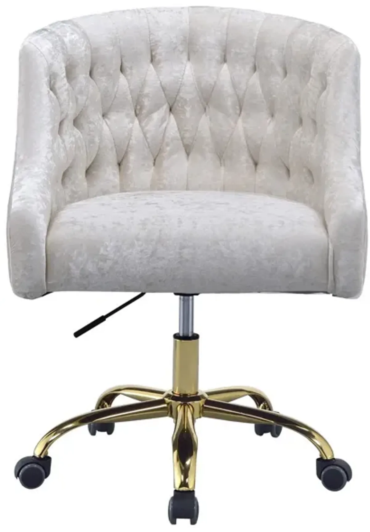 Swivel Velvet Upholstered Office Chair with Adjustable Height and Metal Base, Cream and Gold-Benzara