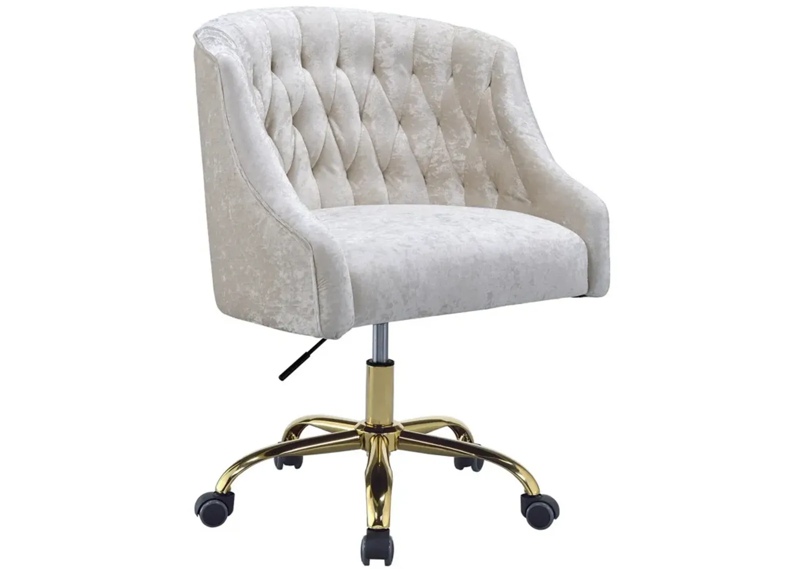 Swivel Velvet Upholstered Office Chair with Adjustable Height and Metal Base, Cream and Gold-Benzara