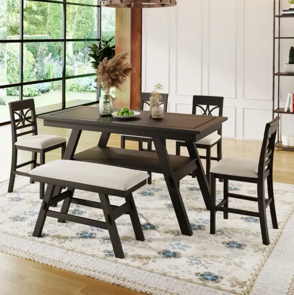 Merax 6-Piece Wood Counter Height Dining Table Set with Storage Shelf