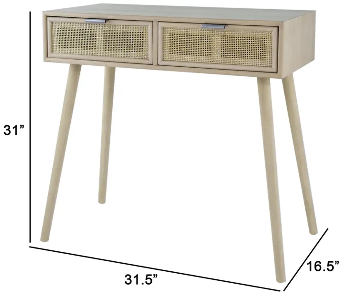 Pia 32 Inch Wood Console Table, 2 Drawers, Woven Rattan, Natural Brown-Benzara