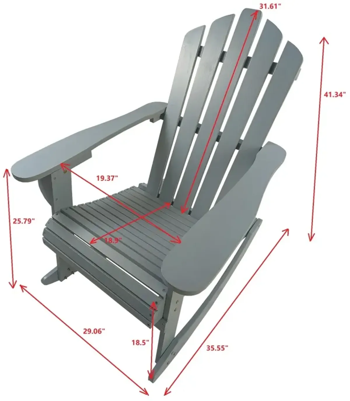 Reclining Wooden Outdoor Rocking Adirondack Chair, Walnut