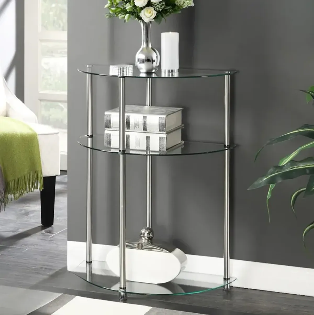 Convience Concept, Inc. Classic Glass 3 Tier Half-Circle Entryway Hall Table