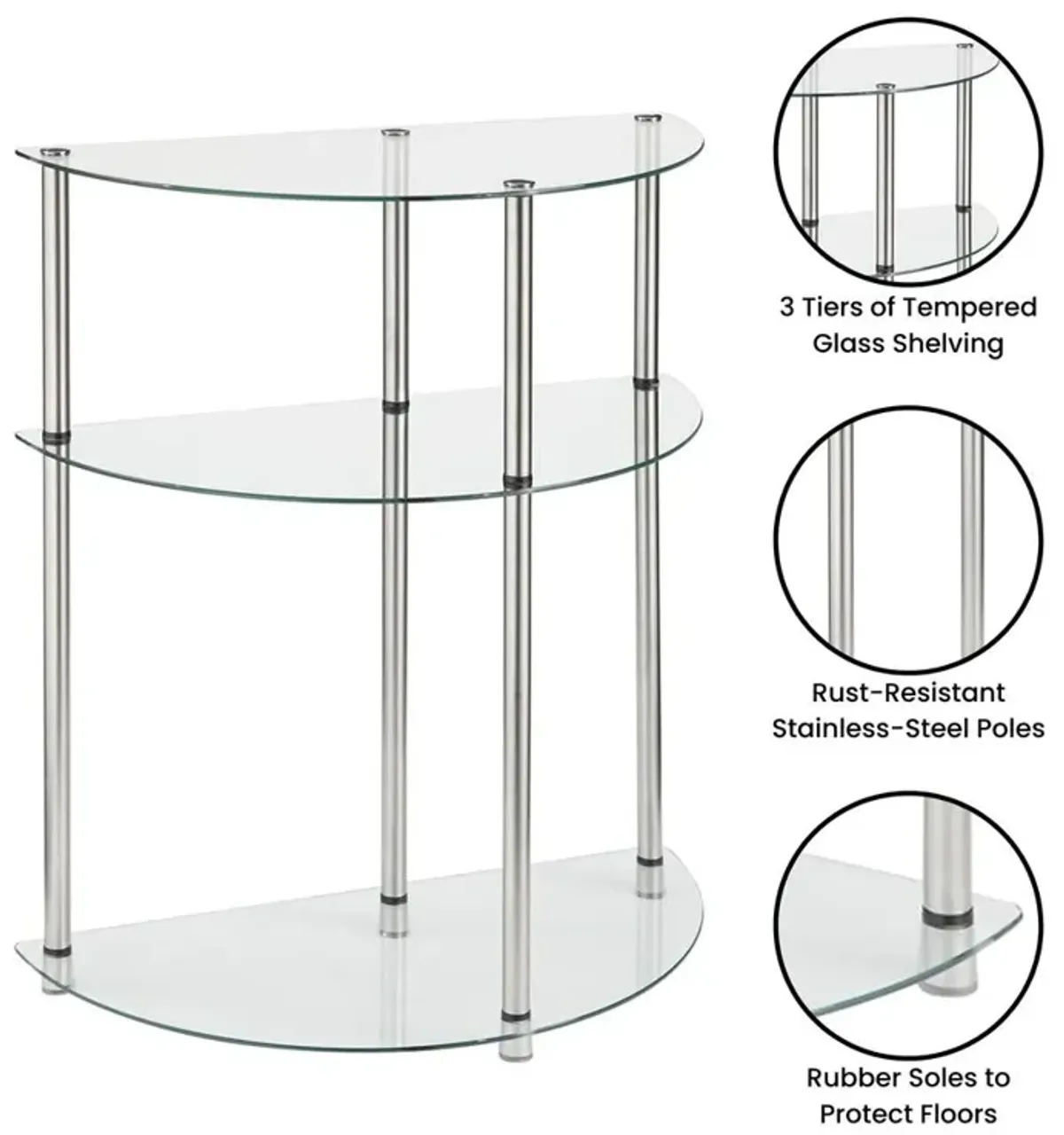 Convience Concept, Inc. Classic Glass 3 Tier Half-Circle Entryway Hall Table