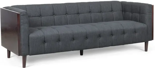 Yuro Sofa, 3 Seater, Chesterfield Button Tufted, 90 Inch, Gray Fabric - Benzara