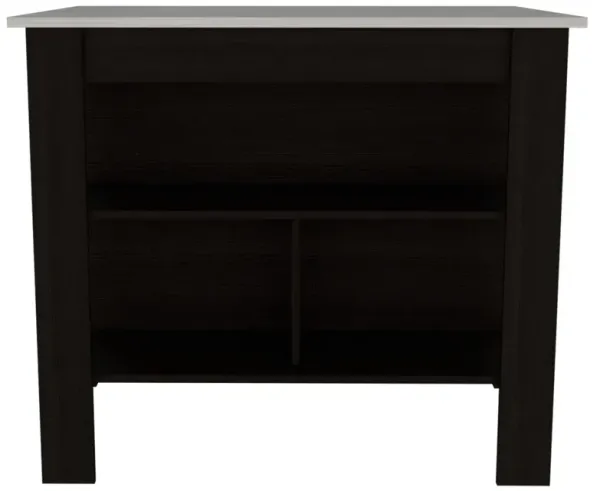 DEPOT E-SHOP Delos Kitchen Island, Four Legs, Three Shelves, Black / Ibiza Marble
