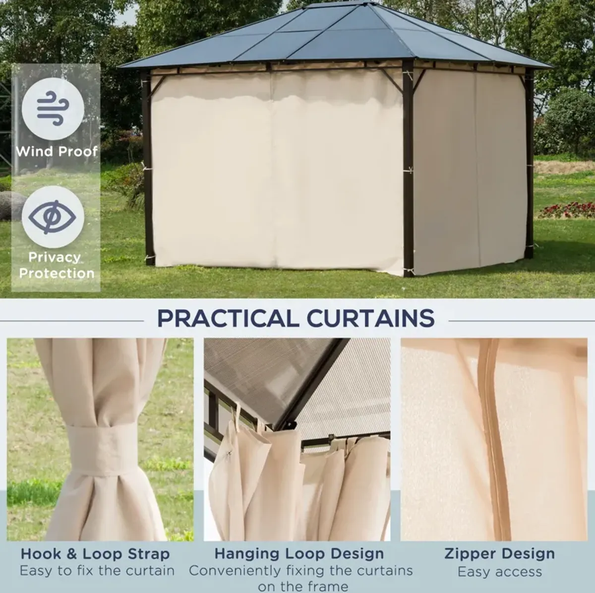 Durable Garden Shelter: 10'x12' Hardtop Gazebo with Polycarbonate Roof