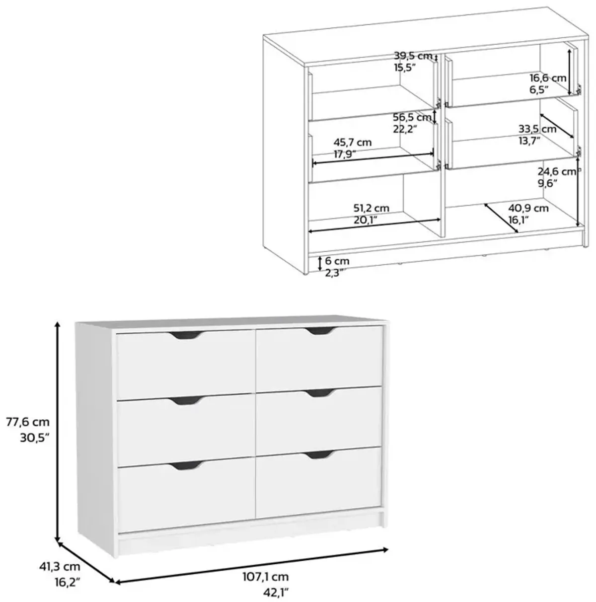 DEPOT E-SHOP Houma 4 Drawer Dresser with 2 Lower Cabinets, Drawer Chest, White