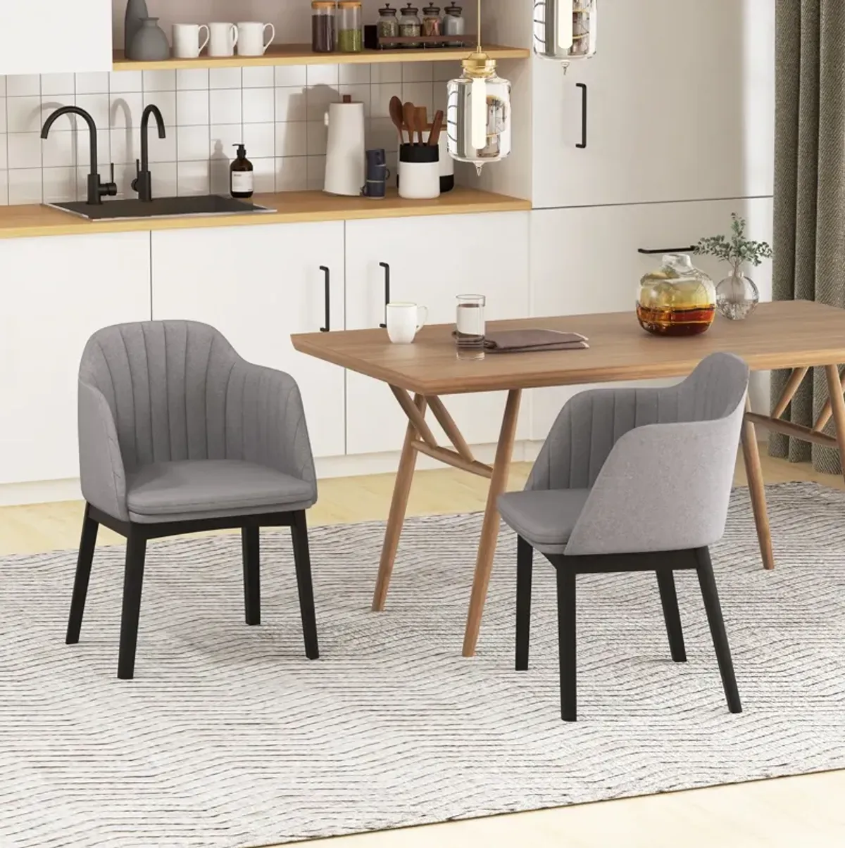 Upholstered Velvet Accent Modern Dining Chairs Set of 2 with Curved Backrests