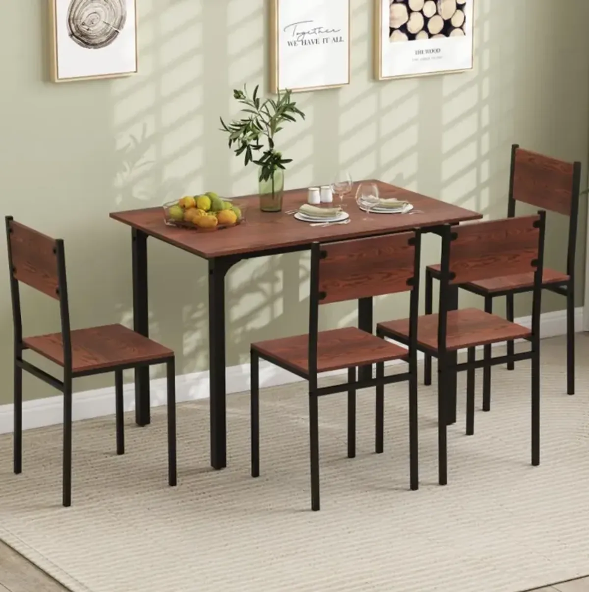 Hivvago 5 Piece Dining Table Set Industrial Style Kitchen Table and Chairs for 4