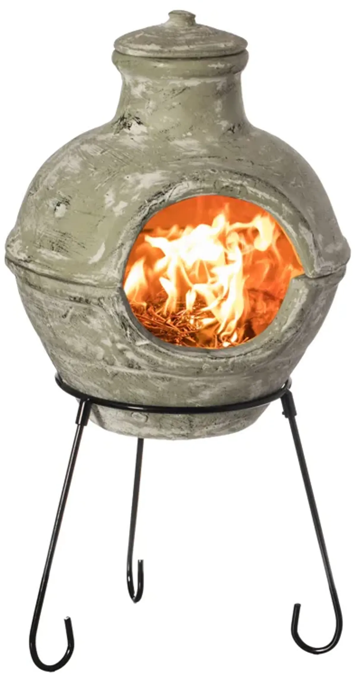 Beige Outdoor Clay Chiminea Barbecue Firepit Accent Design Charcoal Burning Fire Pit with Sturdy Metal Stand, Barbecue, Cocktail Party, Family Gathering, Cozy Nights Fire Pit