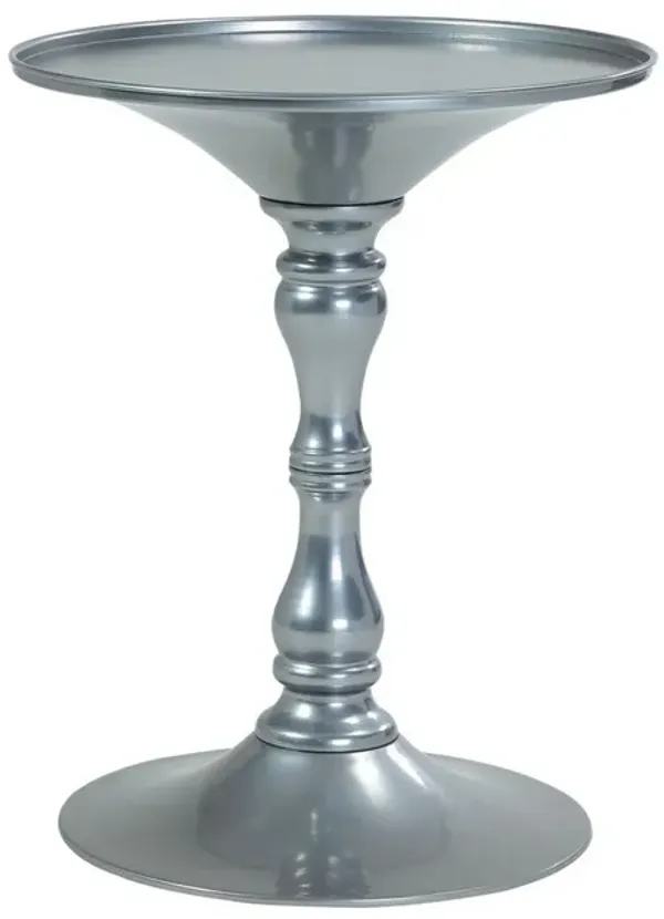Wowi 23 Inch Side End Table, Round Hourglass Turned Base, Silver Finish - Benzara