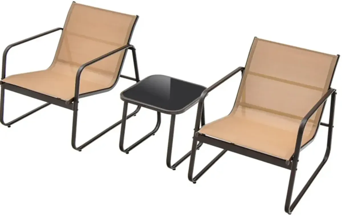 Hivvago 3 Pieces Patio Conversation Set with Breathable Fabric and Tabletop