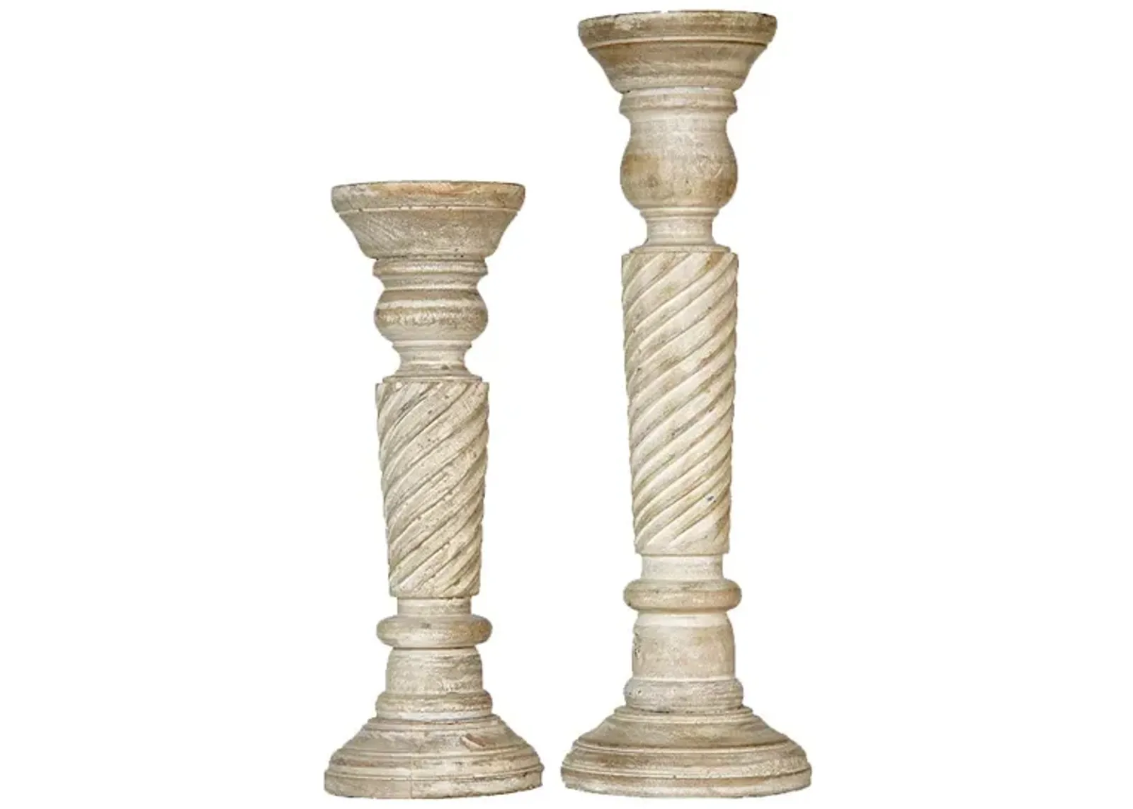 BBH Homes Traditional Antique White Eco-friendly Handmade Mango Wood Set Of Two 12" & 15" Pillar Candle Holder