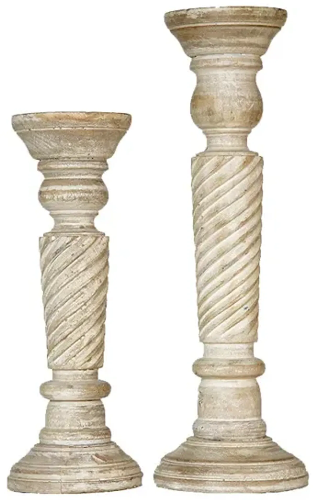 BBH Homes Traditional Antique White Eco-friendly Handmade Mango Wood Set Of Two 12" & 15" Pillar Candle Holder