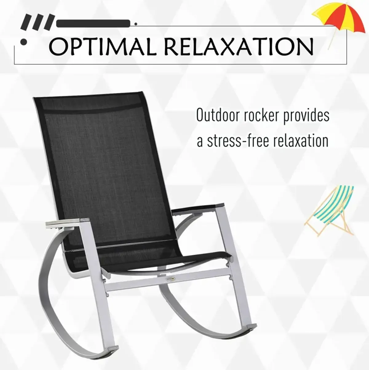 Modern Outdoor Seater: Black/Silver Porch Rocking Sling Chair