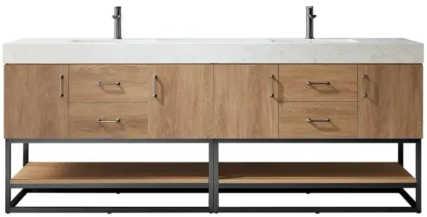 Vinnova Design 84B Double Sink Bath Vanity with White Grain Stone Countertop