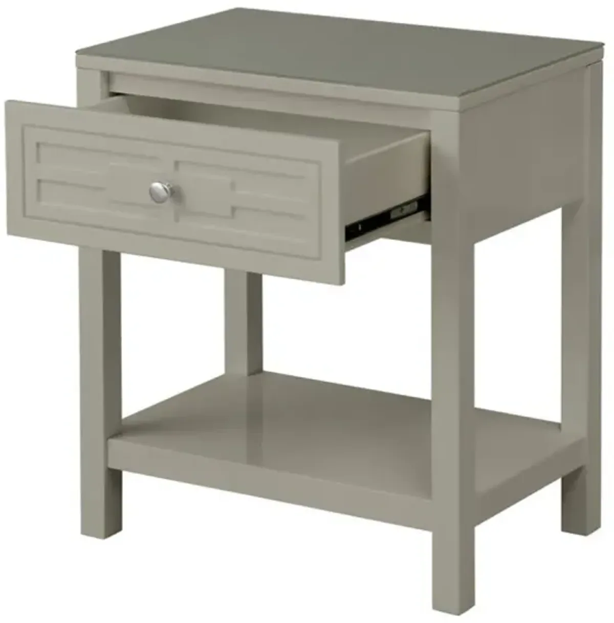 Dylan Taupe Wooden End Side Table Nightstand With Glass Top And Drawer