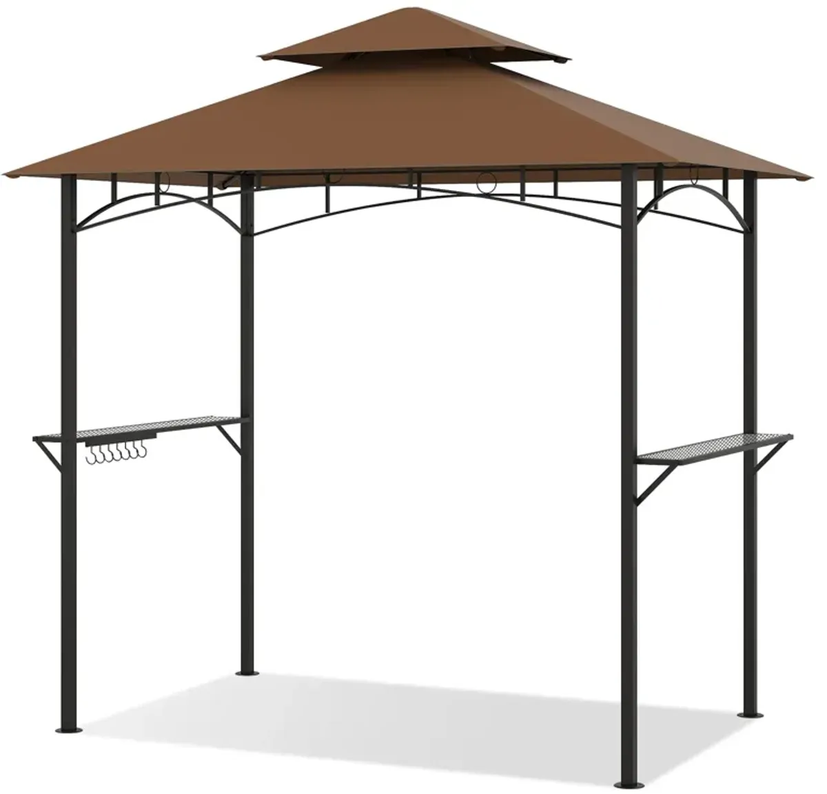 Outdoor Double-Tiered Grill Gazebo Canopy with 2 Shelves & 7 Hooks for Patio Cooking