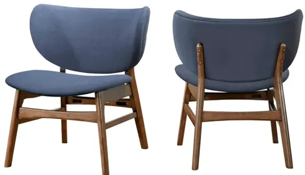 Isina Dining Side Chair, Slate Blue Polyester, Walnut Brown Solid Wood - Benzara