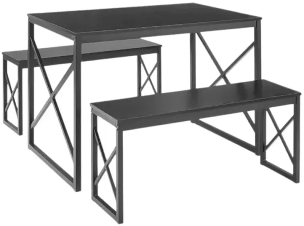 Rustic Industrial Wood Dining Table with 2 Benches – 3 Piece Set