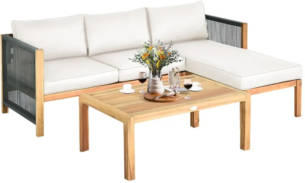 4 Pieces Acacia Wood Sofa Set with Cushions for Outdoor Patio-Grey