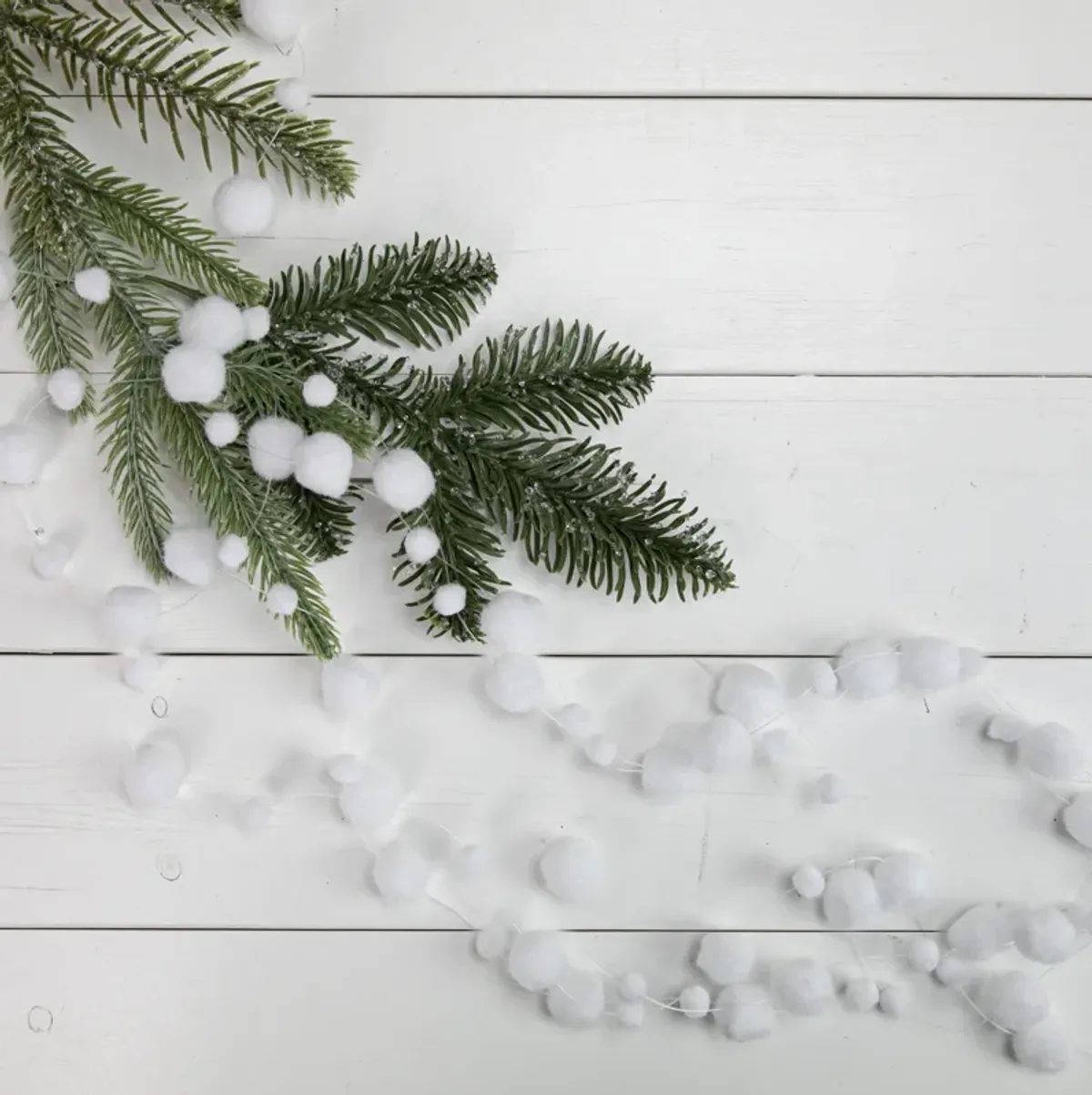 4' White Plush Snowball Christmas Garland