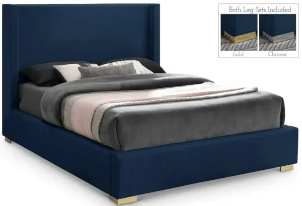 Meridian Furniture Royce Navy Linen Textured Fabric Queen Bed