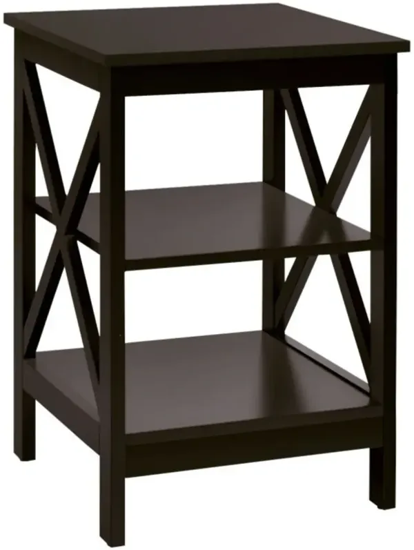 3-Tier Nightstand End Table with X Design Storage