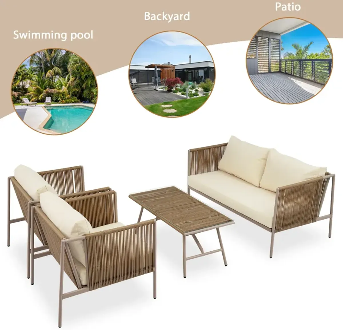 Merax Outdoor Rope Sofa Set  4 Pieces