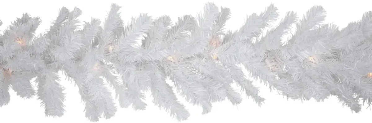 9' x 8" Pre-Lit Snow White Artificial Christmas Garland  Clear Lights