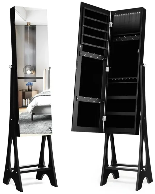 LED Jewelry Cabinet Armoire Organizer with Bevel Edge Mirror