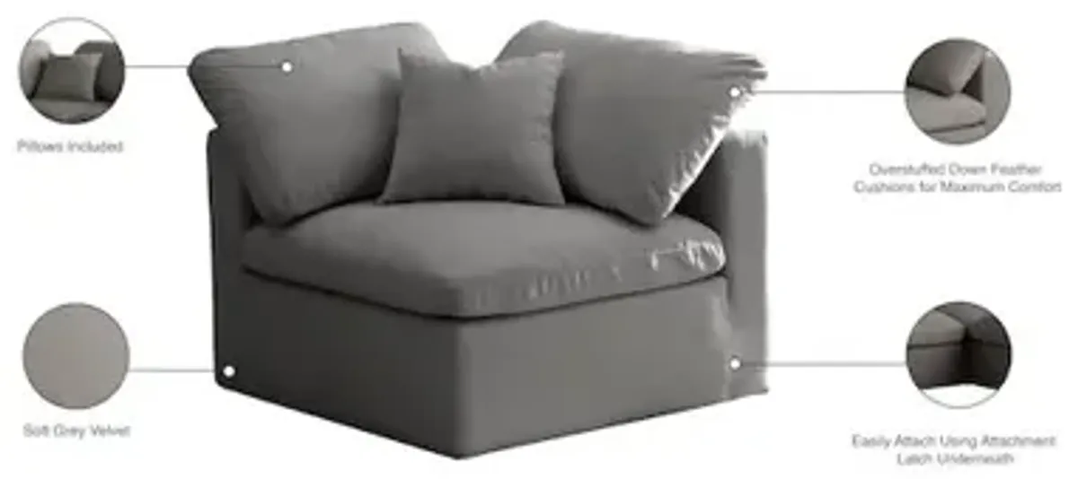Meridian Furniture Plush Grey Velvet Standard Comfort Modular Corner Chair