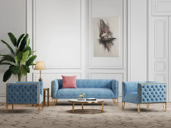 Vector Blue Sofa and Accent Chairs Set