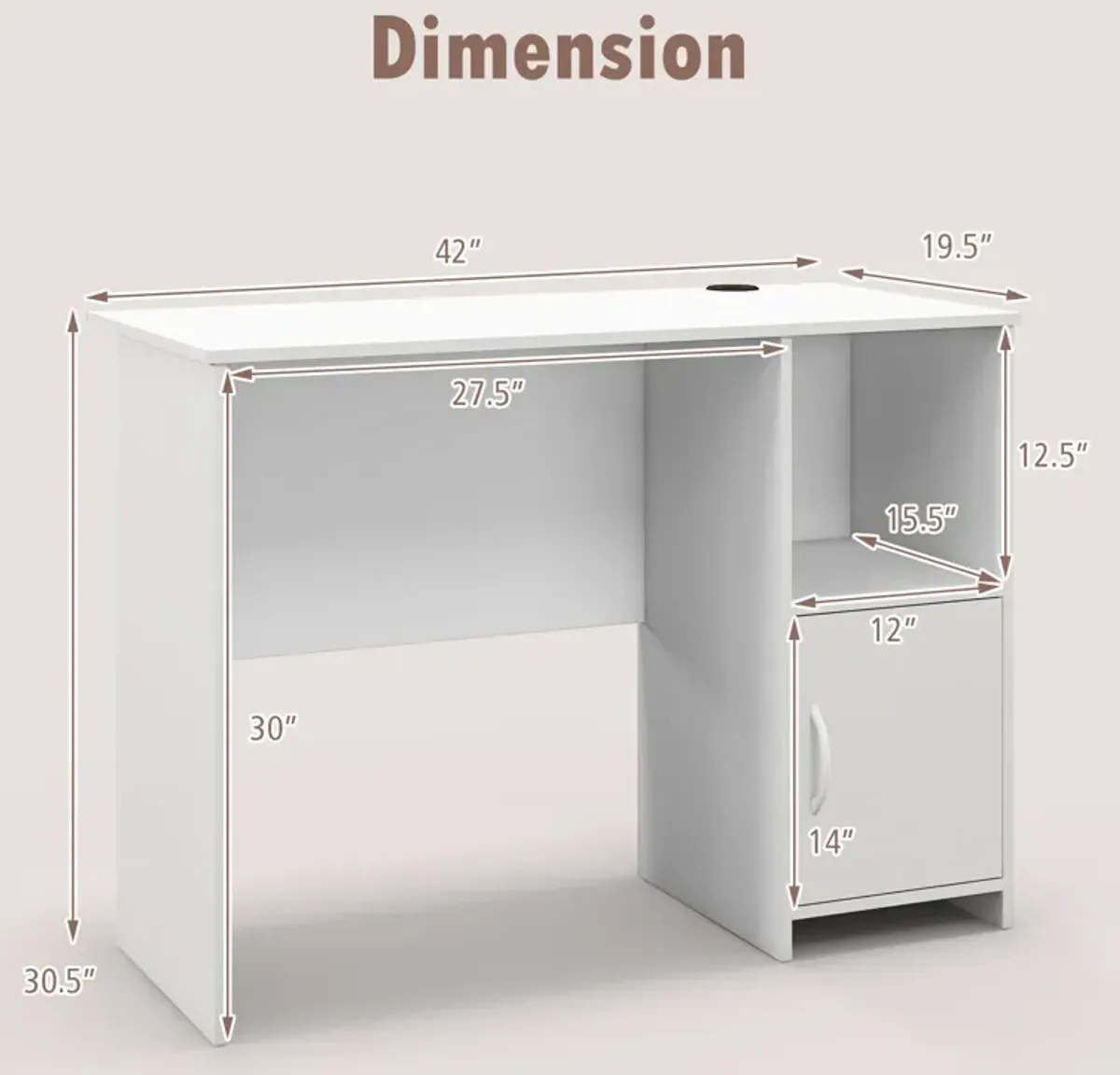 Modern Computer Desk with Cabinet-White