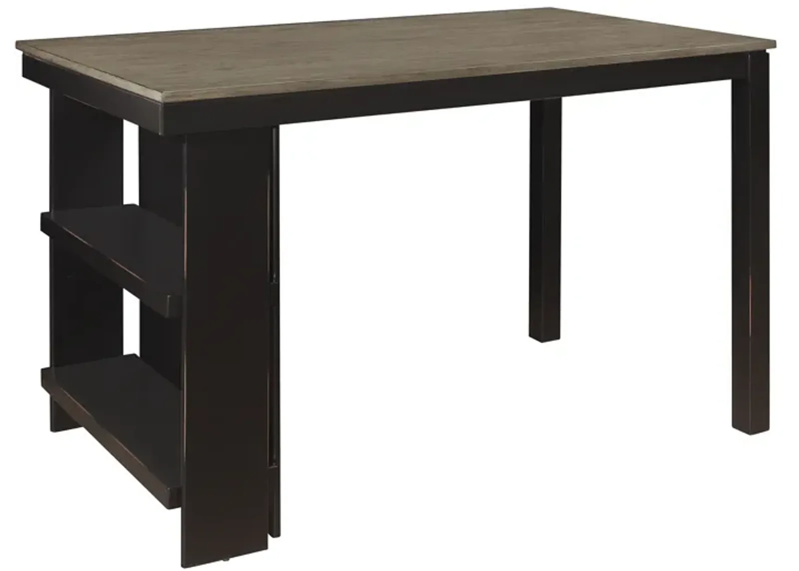 Tim 60 Inch Counter Height Table, 2 Built in Shelves, Gray, Black Wood - Benzara