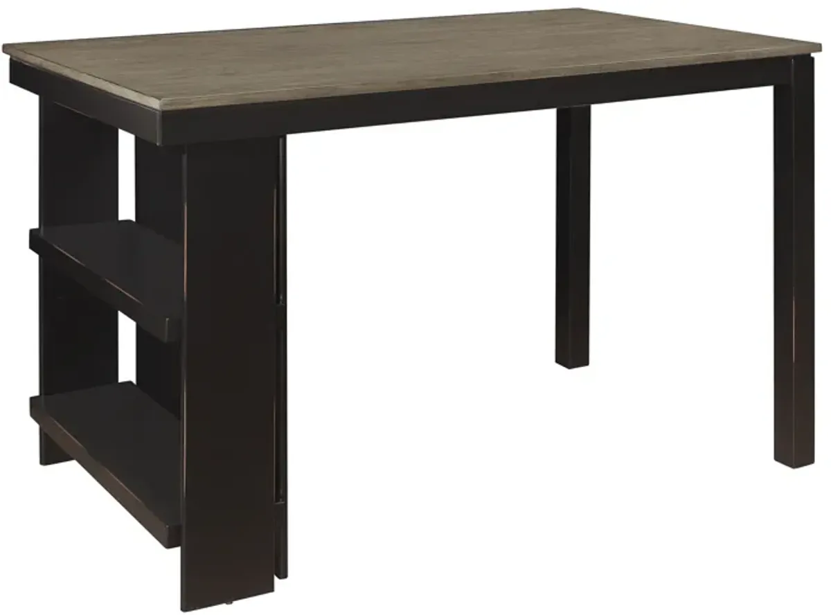 Tim 60 Inch Counter Height Table, 2 Built in Shelves, Gray, Black Wood - Benzara