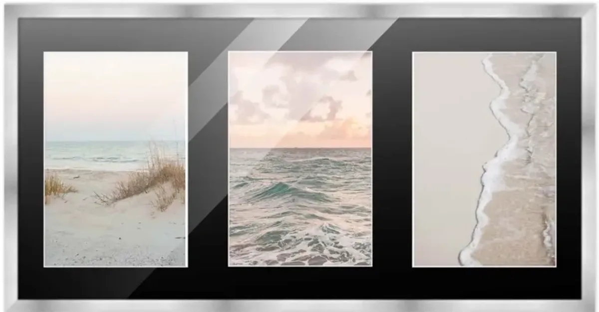 7.5x14.5 Wood Collage Frame with Black Mat For 3 4x6 Pictures