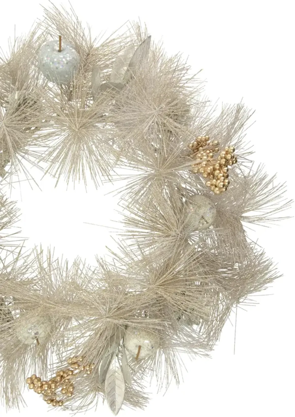 Champagne Gold Apple and Pine Needle Artificial Christmas Wreath  24-Inch  Unlit