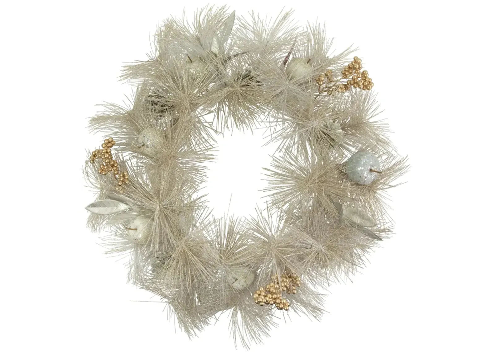 Champagne Gold Apple and Pine Needle Artificial Christmas Wreath  24-Inch  Unlit