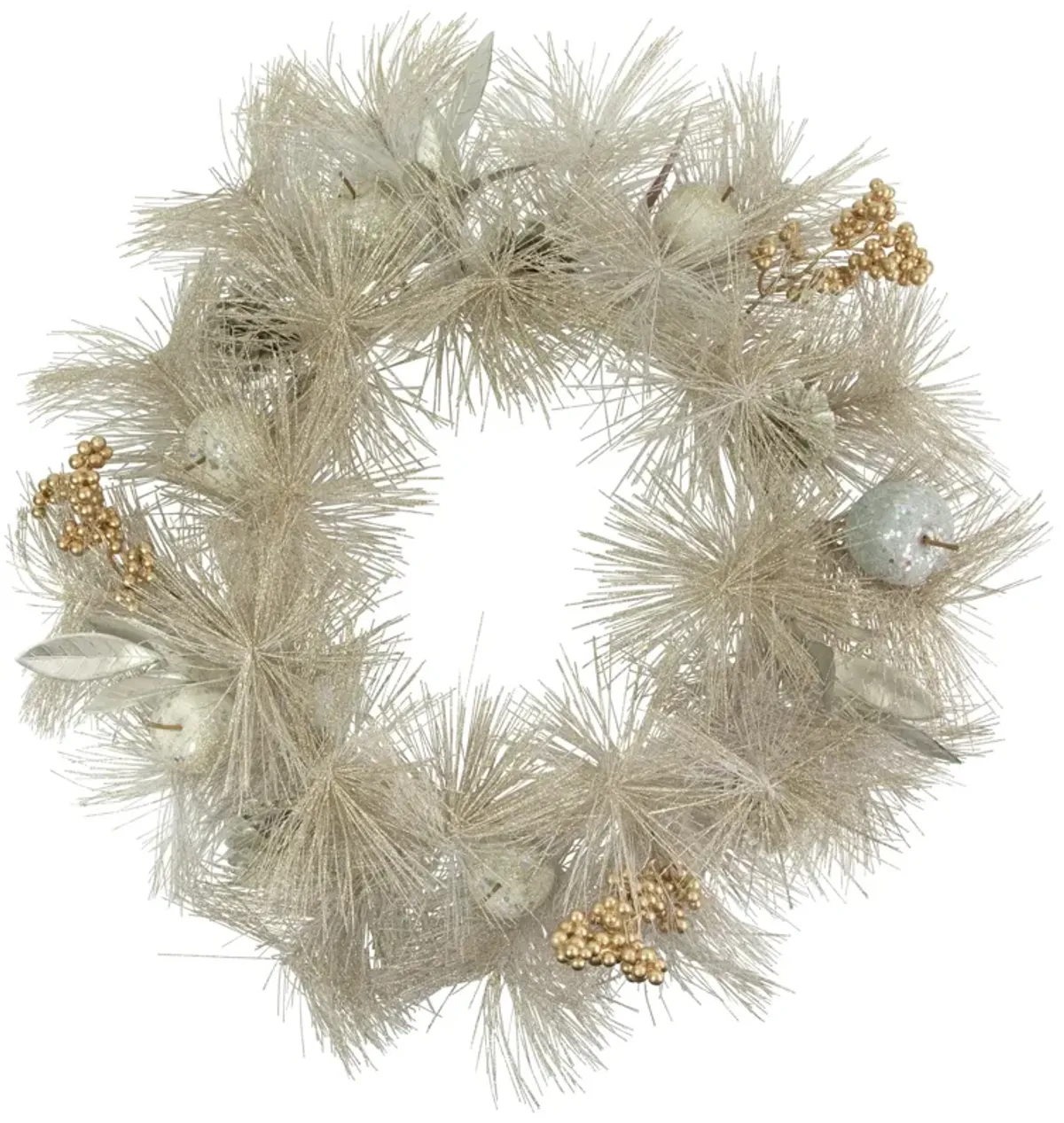 Champagne Gold Apple and Pine Needle Artificial Christmas Wreath  24-Inch  Unlit