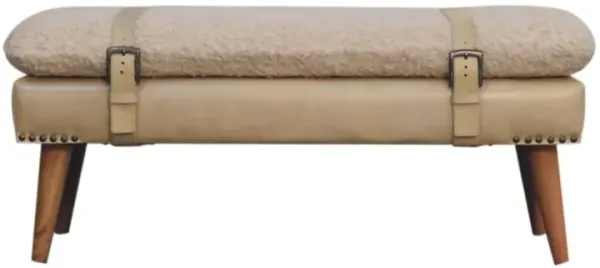 Artisan Furniture Solid Wood Boucle x Beige Leather Bench