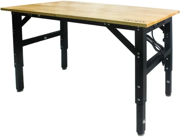 Streamdale Metal Adjustable Worktable With Socket And Wooden Top
