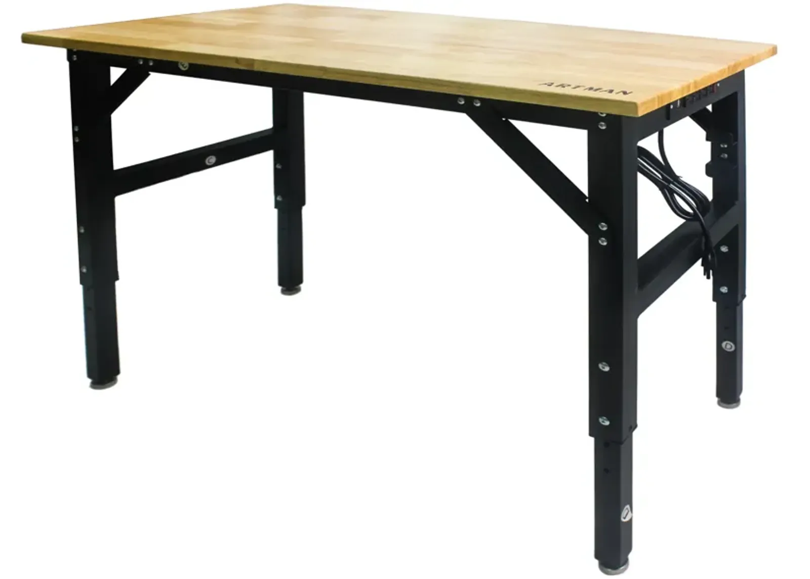 Metal Adjustable Worktable With Socket And Wooden Top