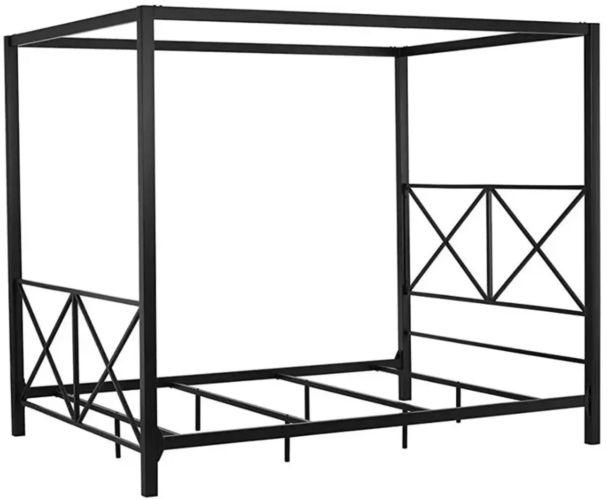 Hivvago Queen size Modern Black Metal Four-Poster Canopy Bed Frame