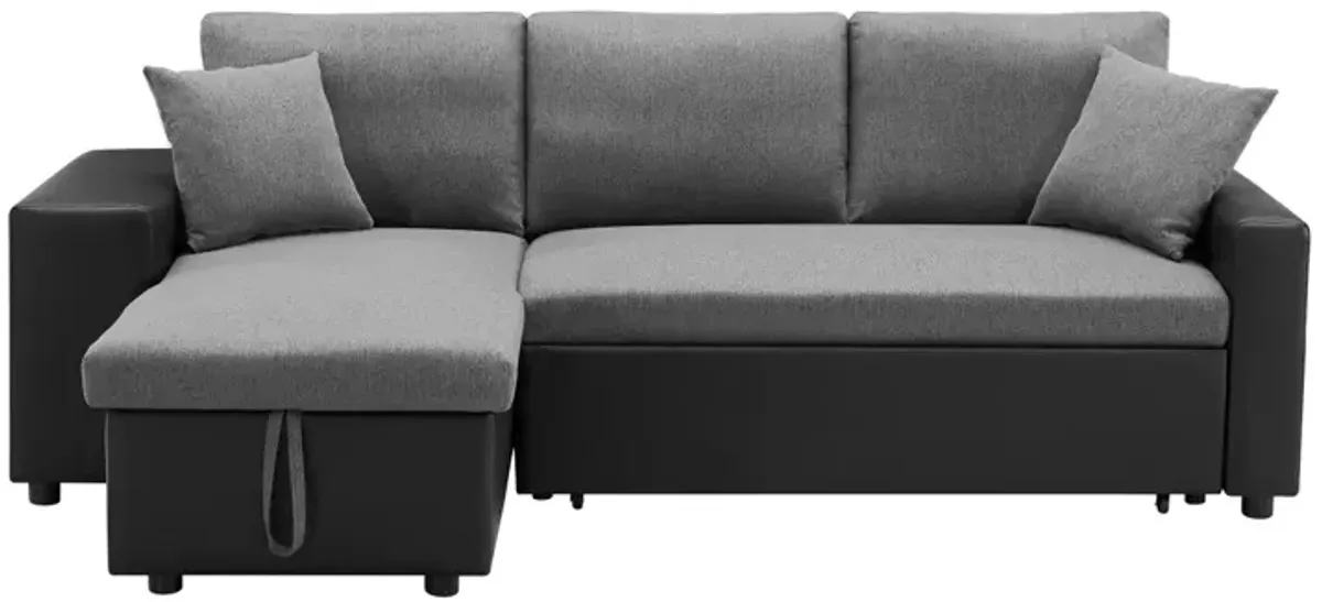 92.5" Linen Reversible Sleeper Sectional Sofa With Storage And 2 Stools Steel