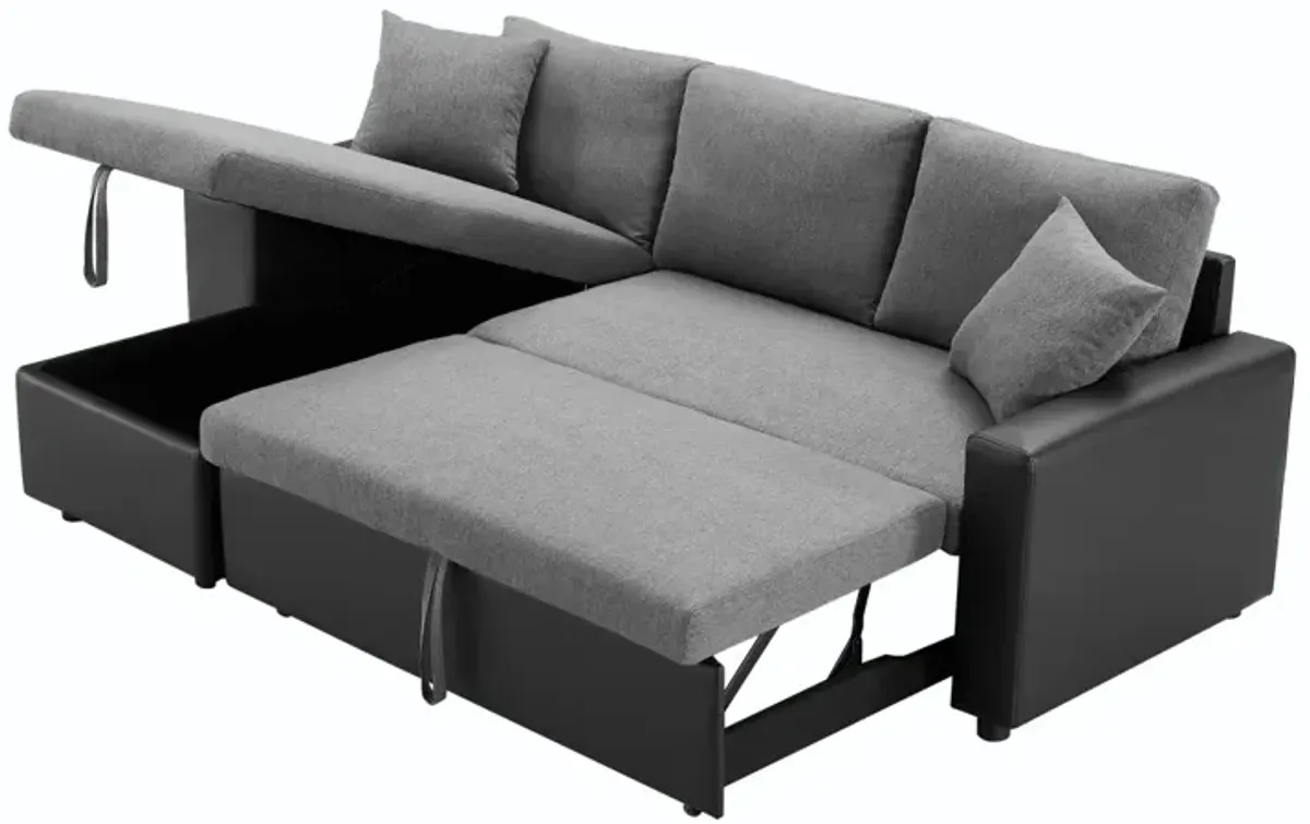 92.5" Linen Reversible Sleeper Sectional Sofa With Storage And 2 Stools Steel