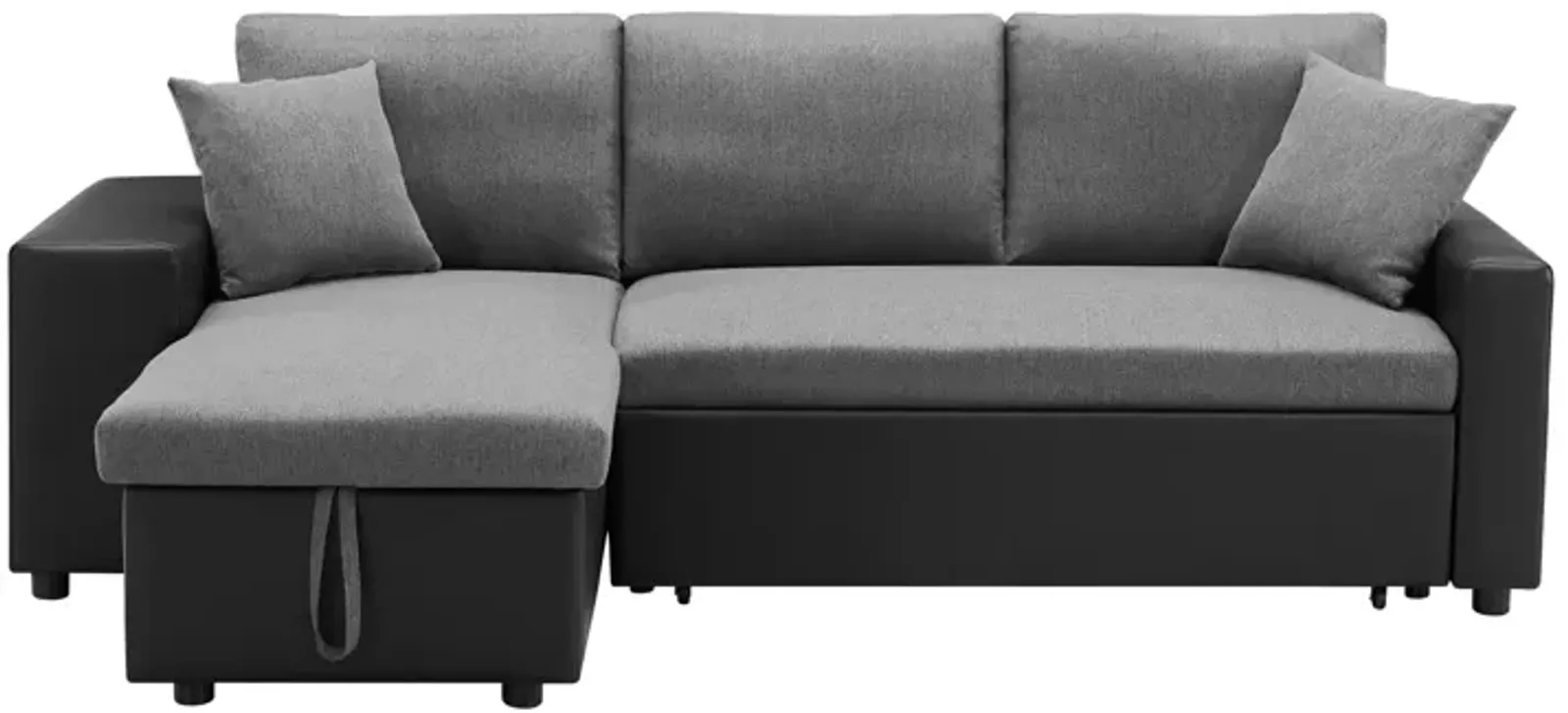 92.5" Linen Reversible Sleeper Sectional Sofa With Storage And 2 Stools Steel