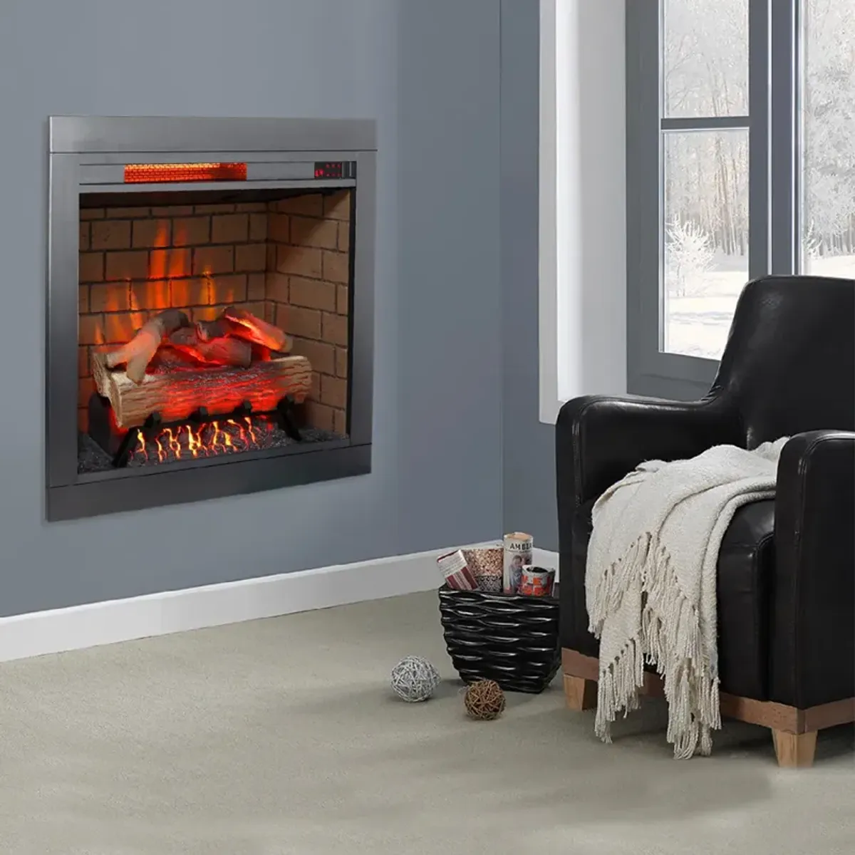 MONDAWE 28 Inch Infrared Electric Fireplace Insert, Touch Panel Home Decor Heater, Smokeless Firebox With Trim Kit